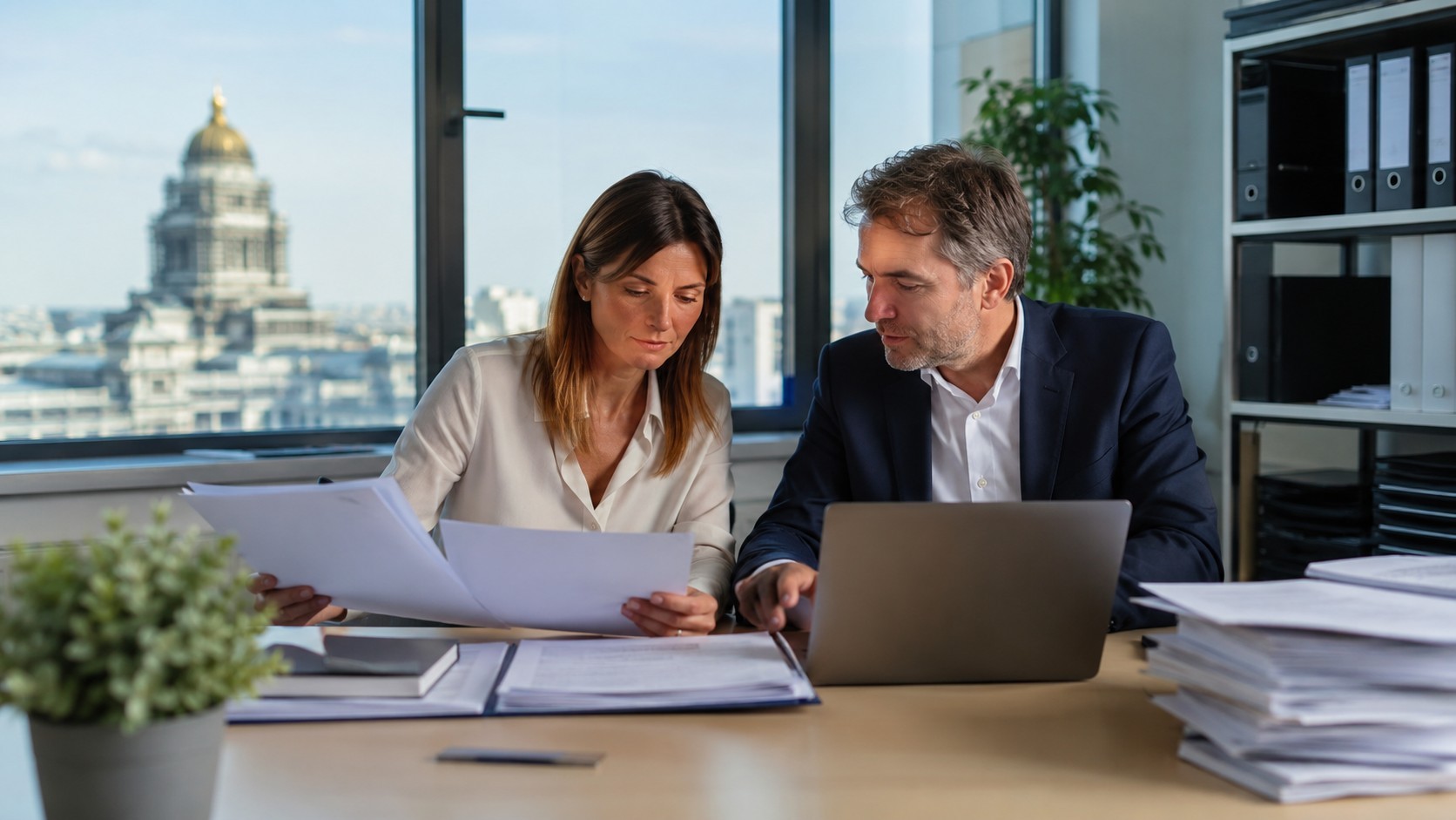 Documents et ordinateur dans un bureau